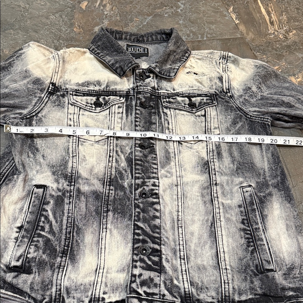 XXX Rude Grey & Black Distressed Bleached Denim Jacket size LG - Picture 9 of 15